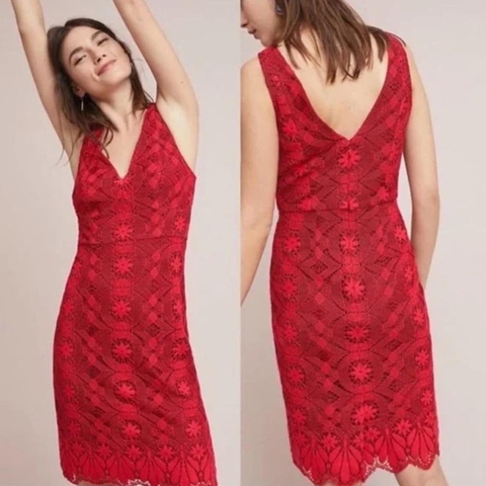 Maeve Red Column Lace Dress